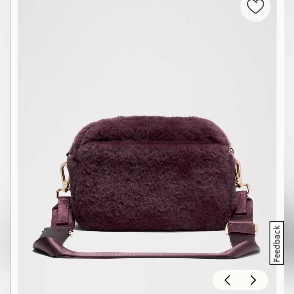 NWT Lululemon Dark Plum Soft Plush Faux Fur W/ Flashy Gold Hardware Camera Bag - Picture 2 of 7